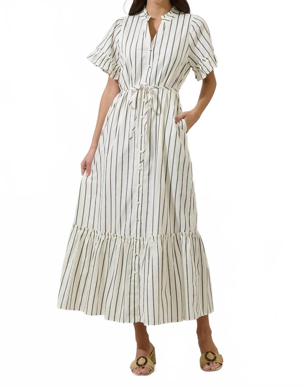 NEW SUGARLIPS kamara striped alna button up midi dress in marshmallow